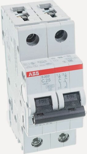 Изображение товара Автоматический выключатель ABB 2-полюсный S202 C25 (автомат электрический) 2CDS252001R0254
