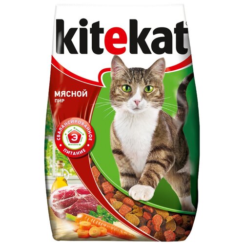 Корм сухой для кошек KITEKAT Мясной пир, 1,9кг, 3 упаковок