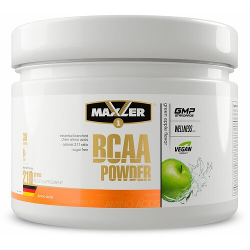 Аминокислотный комплекс Maxler BCAA Powder, зеленое яблоко, 210 гр. аминокислоты со вкусом вишни maxler bcaa powder 420 мл