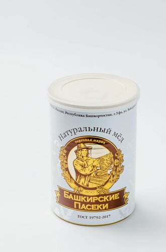 Изображение товара Мед цветочный "Башкирские пасеки+" жестяная банка "Башкирские пасеки", 550