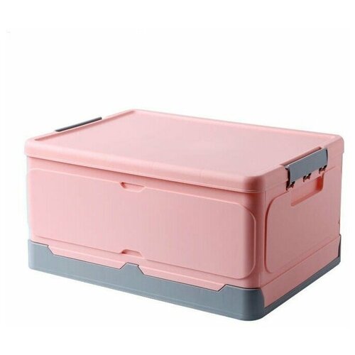 Складной контейнер, пластиковый органайзер-кофр для хранения вещей с крышкой, ящик на замках, с ручкой, корзина для хранения (23х46х34), розовый.