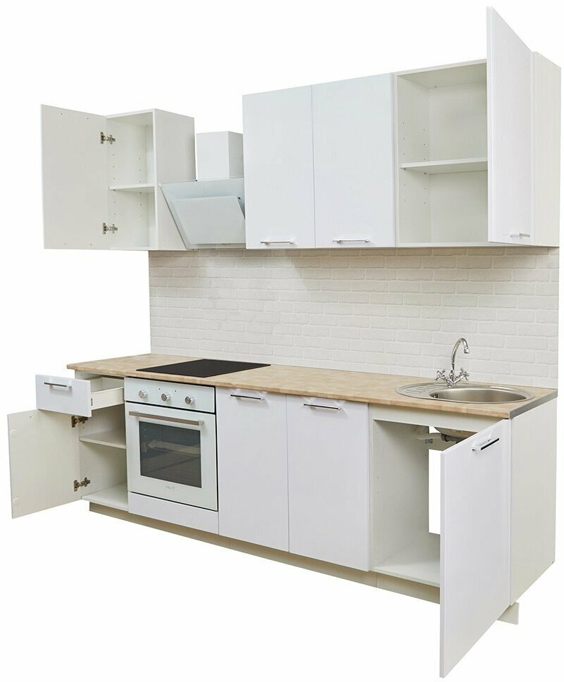 Кухонный гарнитур Hoff Сити, 2,4 м 240х210х60 см, Белый