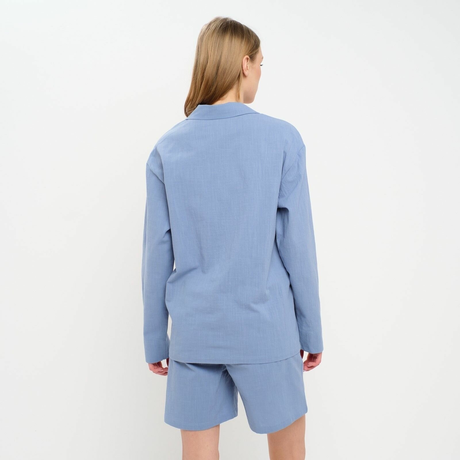 Пижама женская (рубашка и шорты) KAFTAN "Basic" р.48-50, голубой - фотография № 4