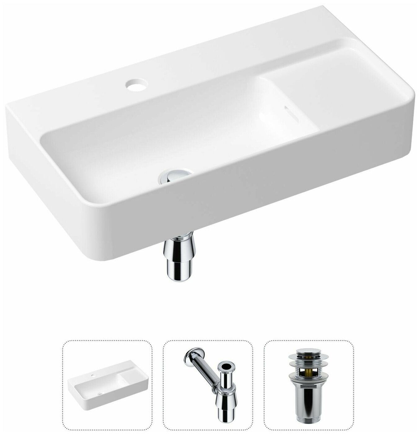 Накладная раковина в ванную Lavinia Boho Bathroom Sink Slim 21520490 в комплекте 3 в 1: умывальник белый, донный клапан и сифон в цвете хром