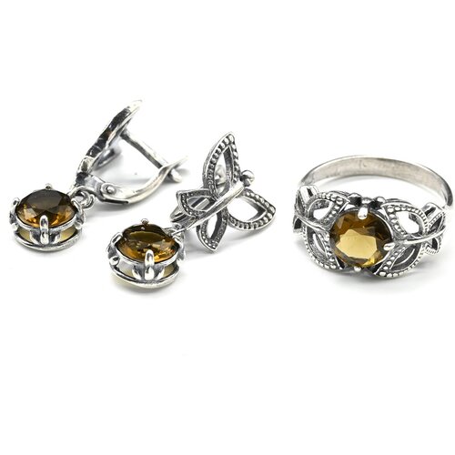 Комплект бижутерии Радуга Камня: колье, серьги, циркон, размер кольца 20, мультиколор, желтый