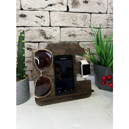 Деревянная подставка для телефона, часов органайзер / Держатель для телефона и часов/ Подставка под телефон и часы
