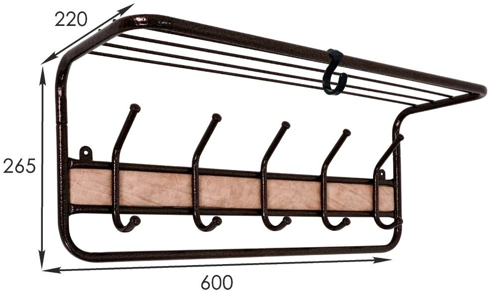 Вешалка настенная 5 крюч, с полкой, 60х22х26.5 см, ЗМИ, ВСП 21В М, медный антик - фотография № 4