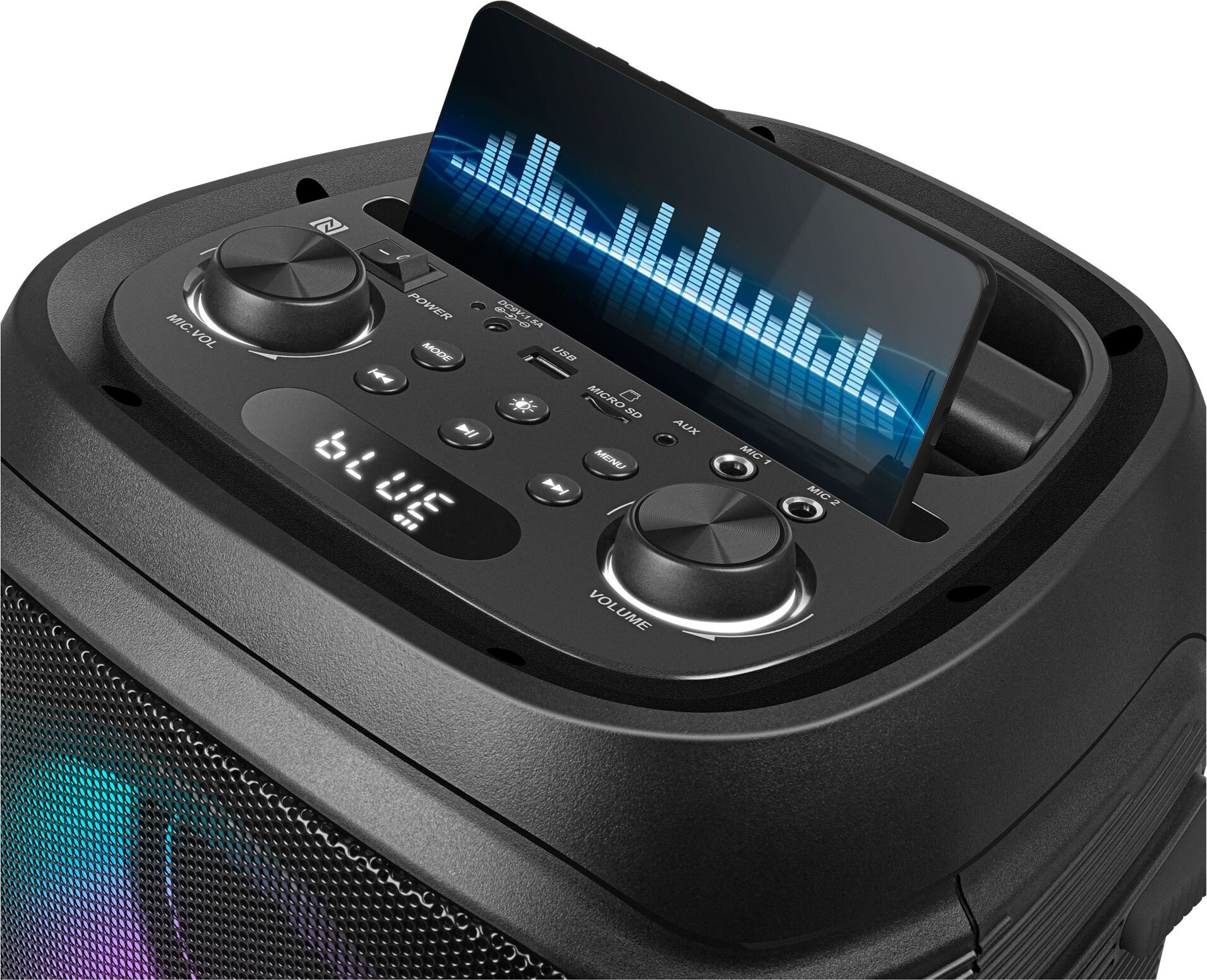 Портативная акустика 2.0 Sven SV-021511 черная (100 Вт, TWS, BT, FM, USB, microSD, LED-дисплей, 4400мА*ч) - фото №7