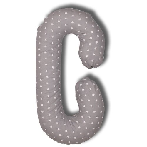 фото Подушка body pillow для беременных с холлофайбер, с наволочкой из хлопка серый со звездами