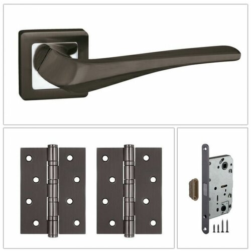 Комплект дверных ручек Punto METEOR_QR_GR/CP-23_MAG, графит/хром (ручка + 2 универсальные петли + магнитный замок)