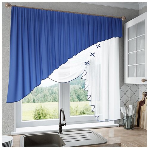 фото Шторы для кухни sola "джульетта", синий, правая