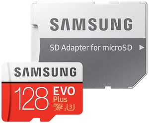 Карта памяти Samsung microSDXC EVO Plus UHS-I (U3) 128 GB, чтение: 100 MB/s, запись: 60 MB/s, адаптер на SD