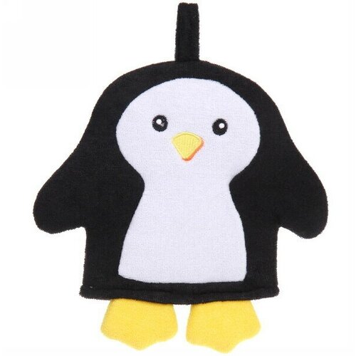 Мочалка-варежка для тела детская «Water Magic - Пингвинёнок Оскар», цвет черный, 20*21см (ZIP пакет) мочалка варежка для тела ультрамарин обезьянка мягкая цвет фиолетовый 21 16см