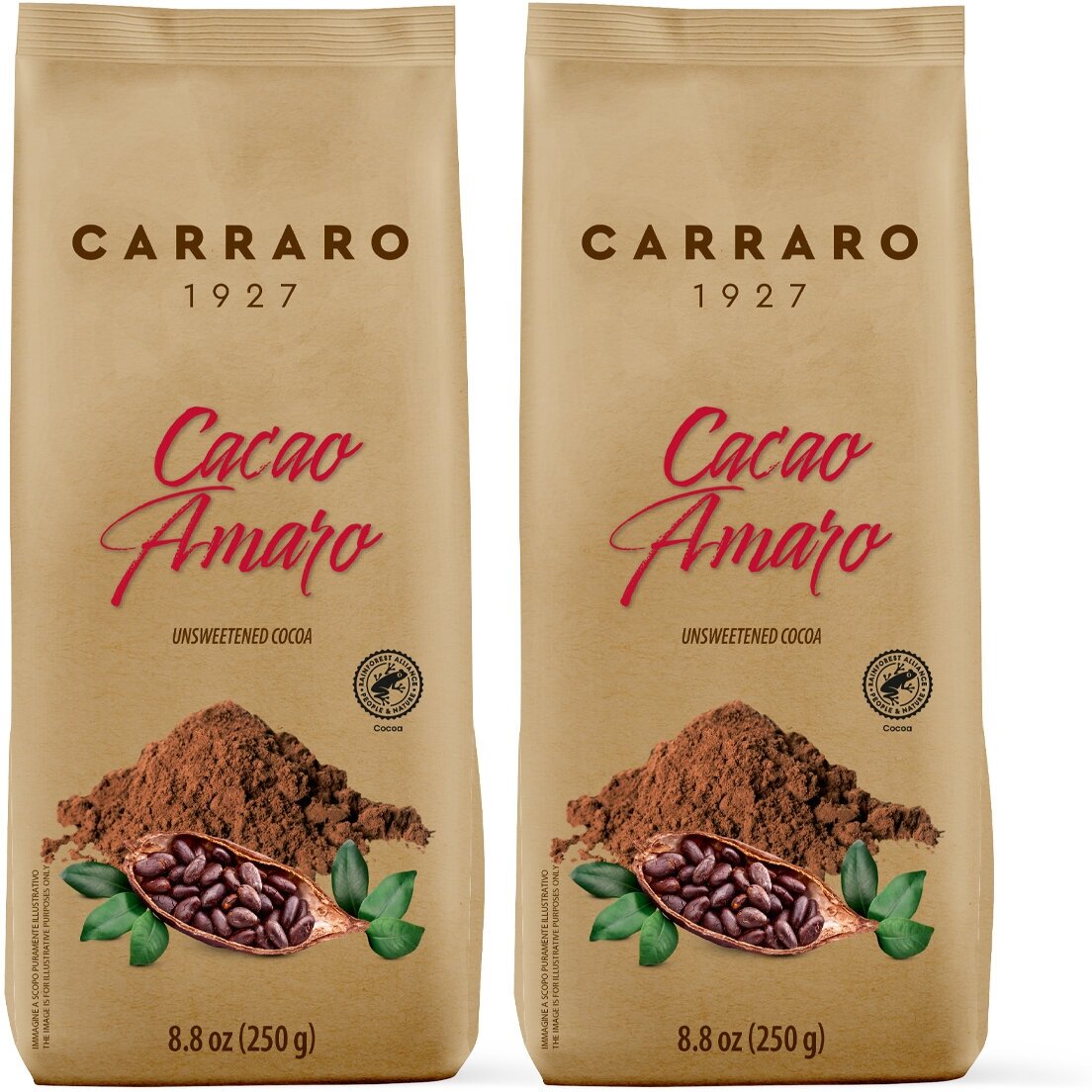 Растворимое какао Carraro Cacao Amaro 250 гр, набор 2 шт - фотография № 1