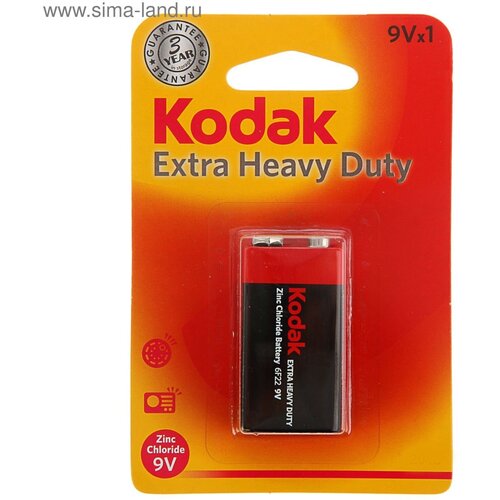 Батарейка солевая Kodak Extra (Super) Heavy Duty, 6F22-1BL, 9В, крона, блистер, 1 шт.