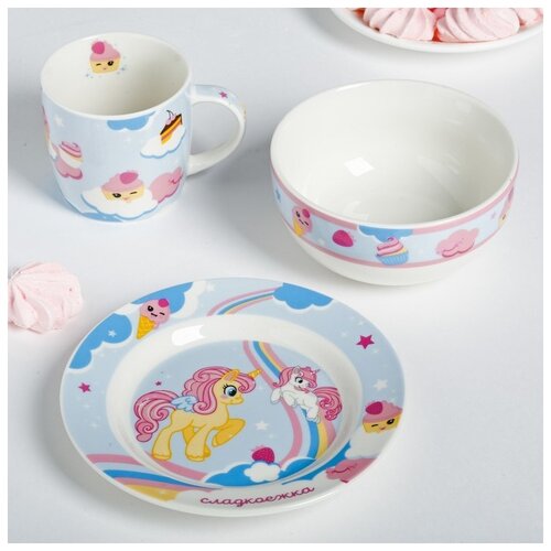 фото Набор "сладкоежка", кружка 250 мл, глубокая тарелка 13 см, тарелка 15 см 4126898 дорого внимание