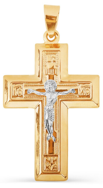 Крестик Топаз, комбинированное, красное золото, 585 проба