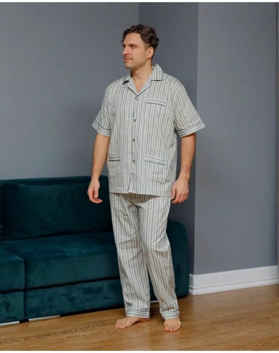 Пижама мужская с брюками и рубашкой с коротким рукавом хлопок Global - фотография № 5