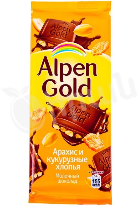 Шоколад Alpen Gold молочный с арахисом и кукурузными хлопьями, 85 г - фотография № 4