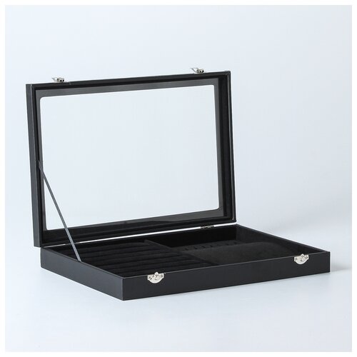 фото Подставка под кольца, кулоны, 7 рядов, 10 крючков, со стеклянной крышкой, цвет чёрный 2683006 сима-ленд