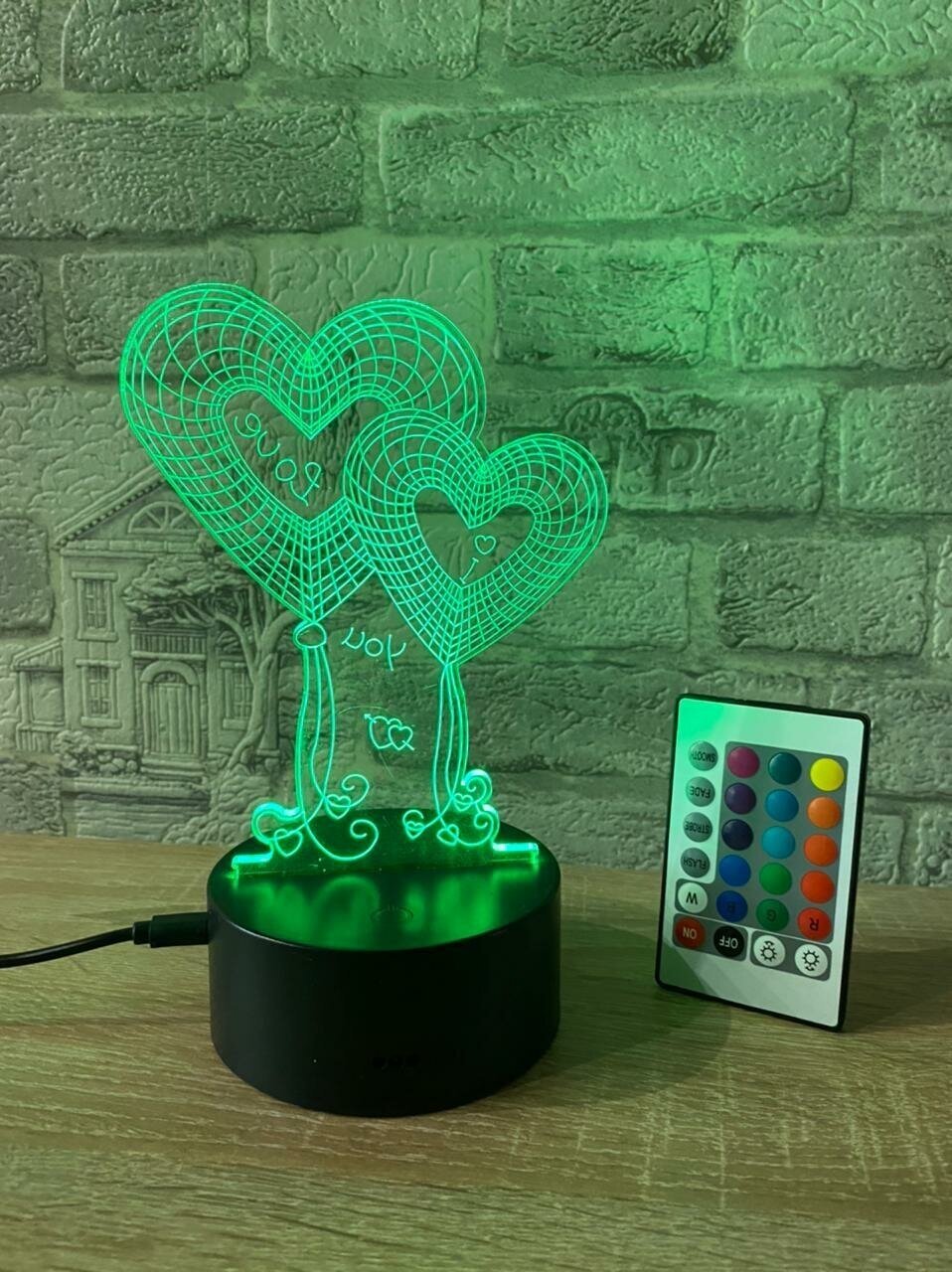 3D Светильник сердечки . С пультом