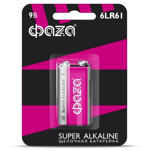 Элемент питания, крона 6LR61 ФАZА Super Alkaline, блистер, 1шт.