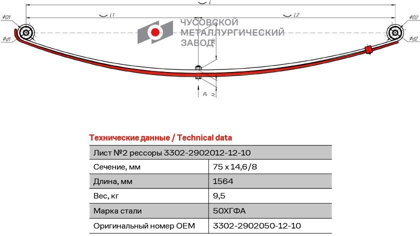 Лист №2 Рессора передняя для ГАЗ 2705 3221 3302 2 листа