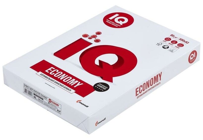 Бумага офисная IQ "Economy" А3, 80г/м2, 500л, 146% 077458