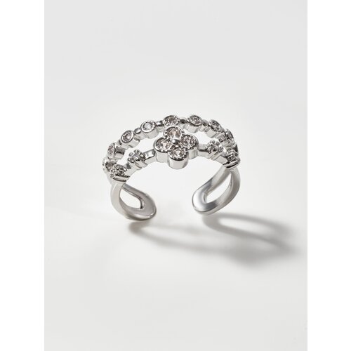 фото Кольцо shine & beauty, латунь, серебрение, кристаллы swarovski, безразмерное, серебряный