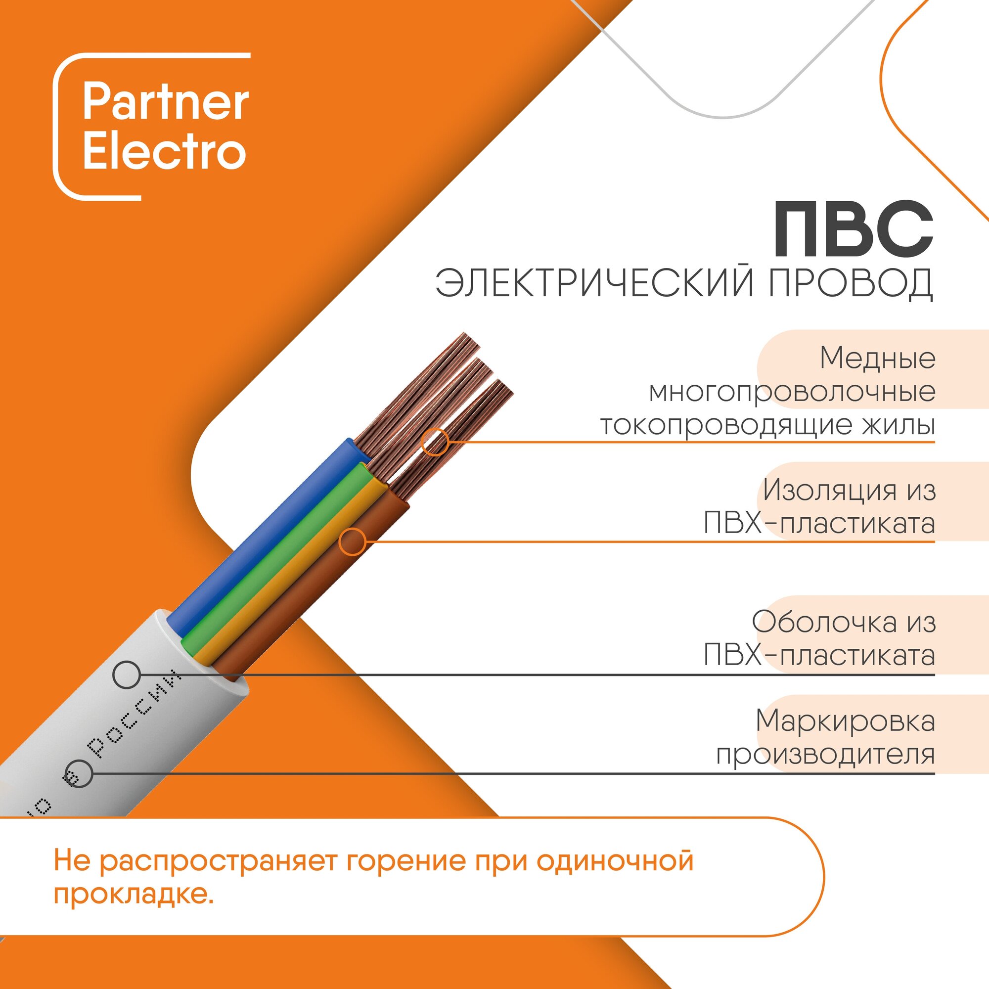 Провод Партнер-Электро ПВС 3х1,5 ГОСТ белый (100м) - фотография № 2