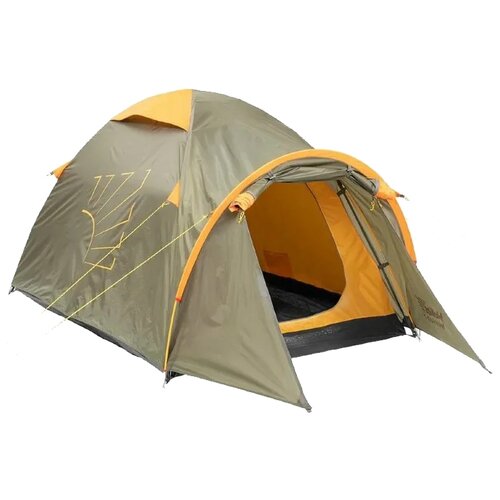 палатка трёхместная helios cube extreme 1 8 желтый черный Палатка трекинговая трёхместная HELIOS MUSSON 3, зеленый/оранжевый