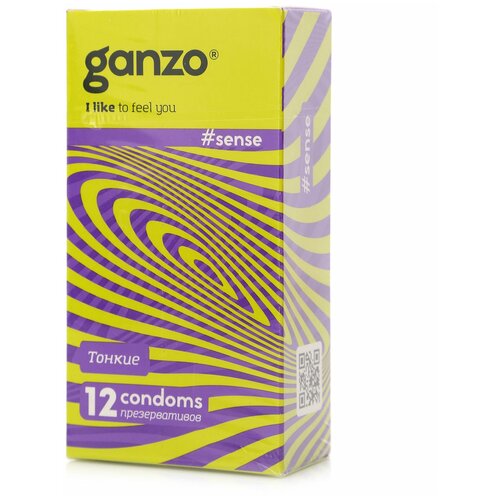 Купить GANZO 12 шт. SENSE тонкие / Презервативы, Великобритания, Фарм Лайн Лимитед, фиолетовый/бесцветный/желтый/голубой, натуральный латекс