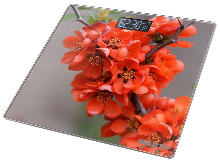 Весы напольные MARTA MT-1678 весенние цветы сенсор, встроенный термометр