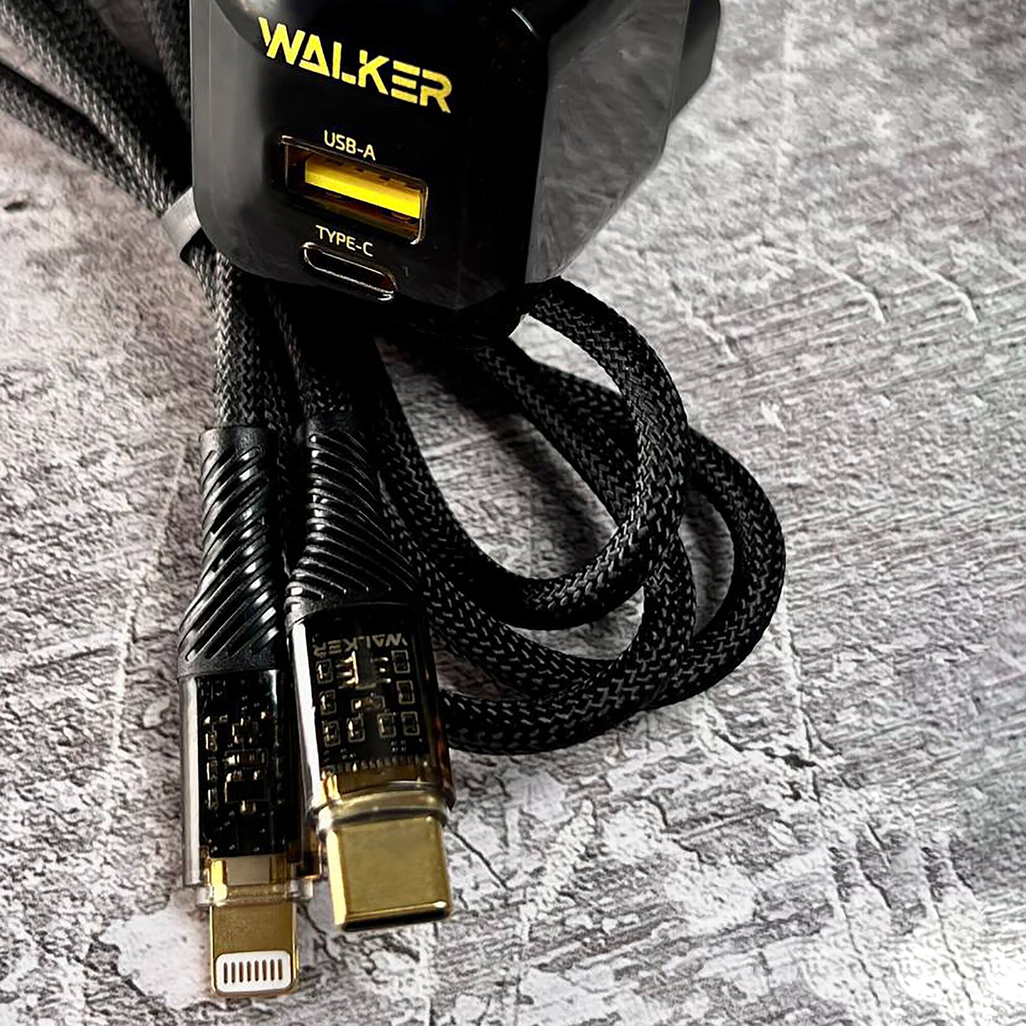 Зарядное устройство для телефона с кабелем Lightning WALKER WH-61L 2 разъема быстрая Gan зарядка для iphone xiaomi Android блок питания черный