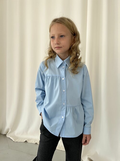 Школьная блуза, размер 140, голубой