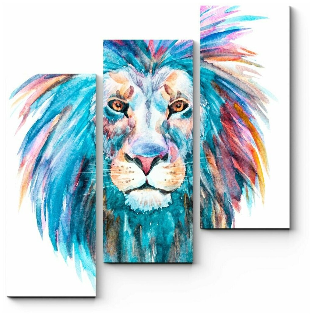 Модульная картина Радужный лев, акварель 120x128