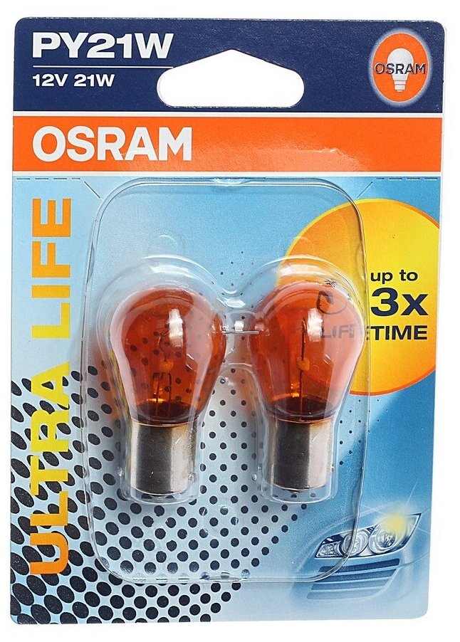 Лампа автомобильная накаливания OSRAM Ultra Life 7507ULT-02B PY21W 12V 21W BAU15s