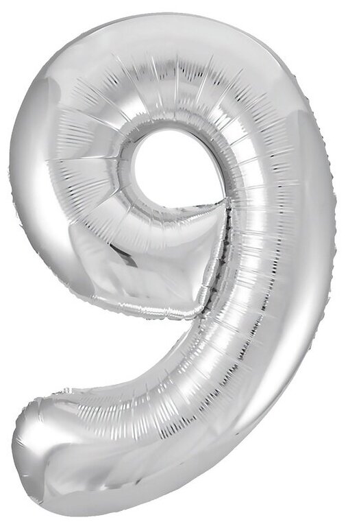 Воздушный шар фольгированный цифра 9 40" (102 см) Металлик Серебро