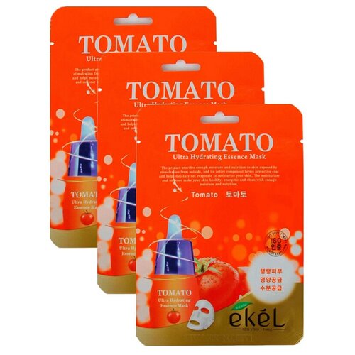 Ekel Маска тканевая Ultra Hydrating Essence Mask с экстрактом томата, 3 шт. по 25 мл, 3 уп.