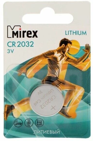 Батарейка литиевая Mirex, CR2032-1BL, 3В, блистер, 1 шт.