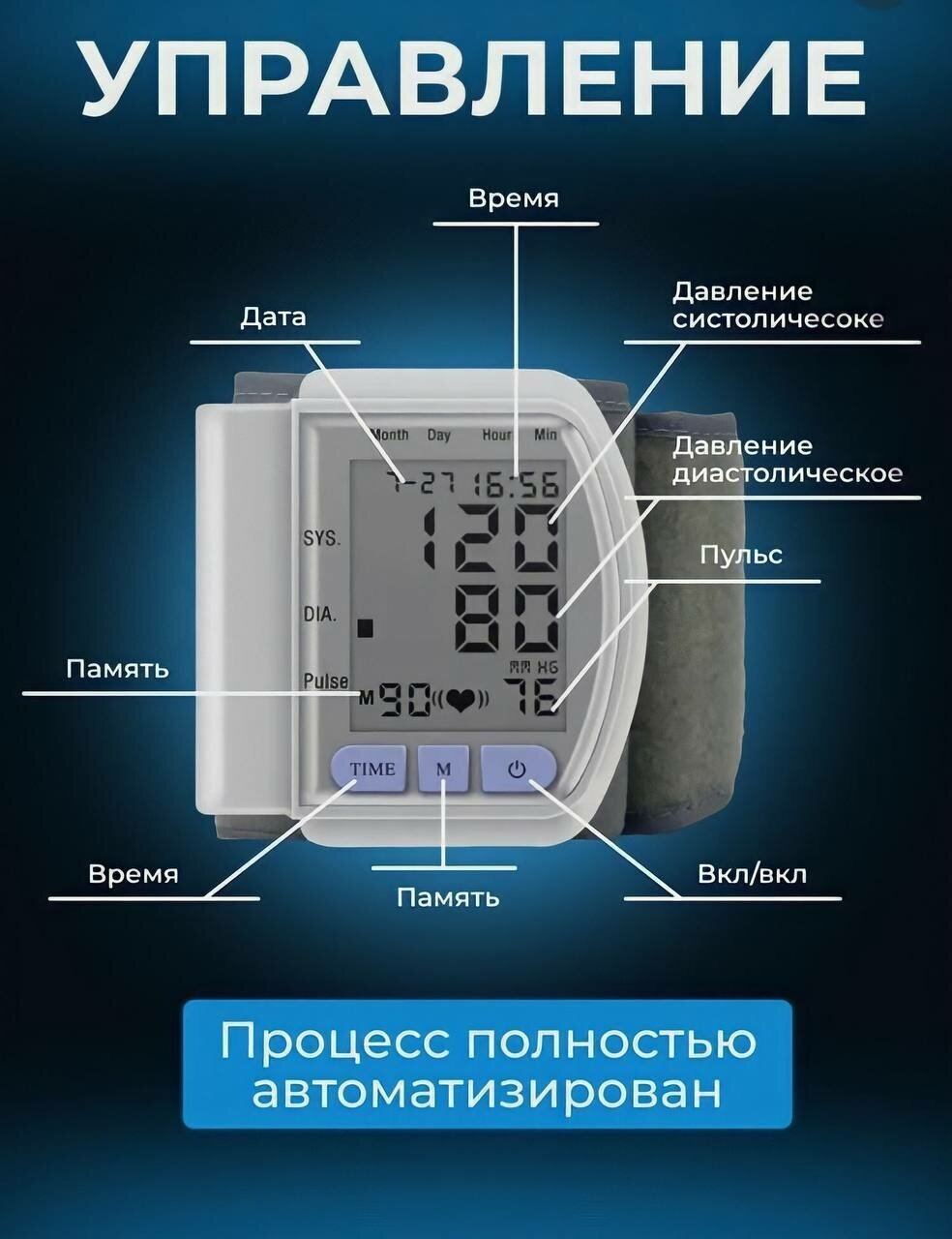 Тонометр автоматический на запястье СК-102S для измерения давления / цифровой тонометр