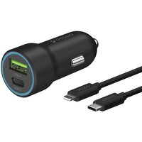 АЗУ USB-C + USB A, PD 3.0, QC 3.0, 20W, дата-кабель USB-C - Lightning (MFI), 1.2м, черный, крафт, Deppa 11297-OZ