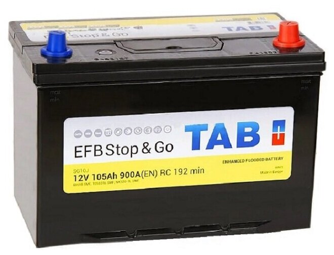 Аккумулятор автомобильный TAB EFB Stop&Go Asia 105 А/ч 900 А обр. пол. Азия авто (306x173x225) 60518 с бортиком