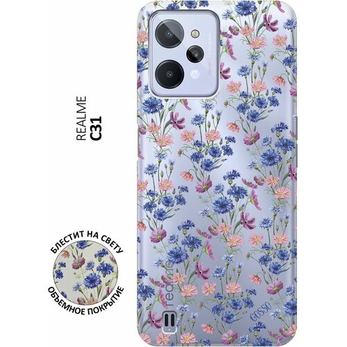 Силиконовый чехол на realme C31, Рилми С31 с 3D принтом Lovely Cornflowers прозрачный чехол книжка на realme c31 рилми с31 с 3d принтом lovely cornflowers золотой