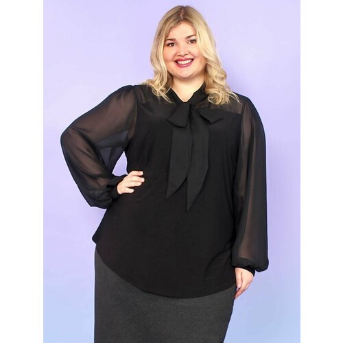 Блуза  Magesty, классический стиль, длинный рукав, размер 72-74, черный