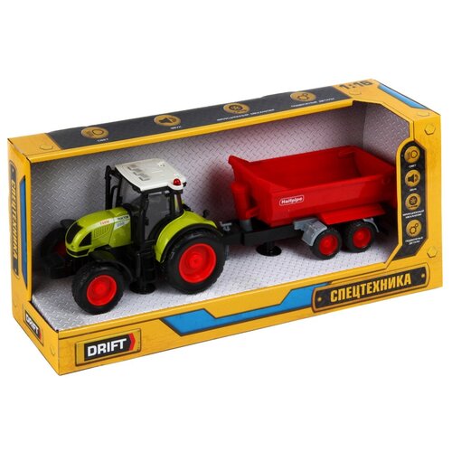 Трактор DRIFT 82211 1:16, 39 см, черный/красный машины drift трактор с валкообразователем farmland 1 16