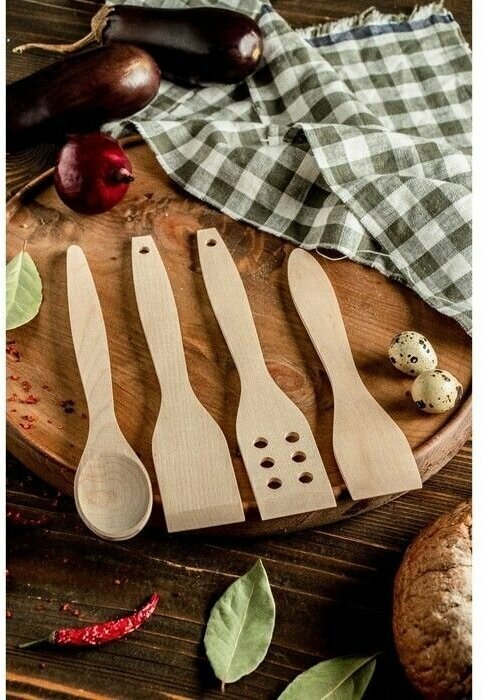 Набор деревянных лопаток для кухни "Кулинар", цвет бежевый, 4 предмета кухонные, материал береза