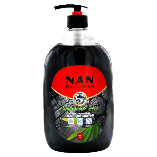 NAN Гель для мытья посуды Древесный Уголь с дозатором, 0.9 л