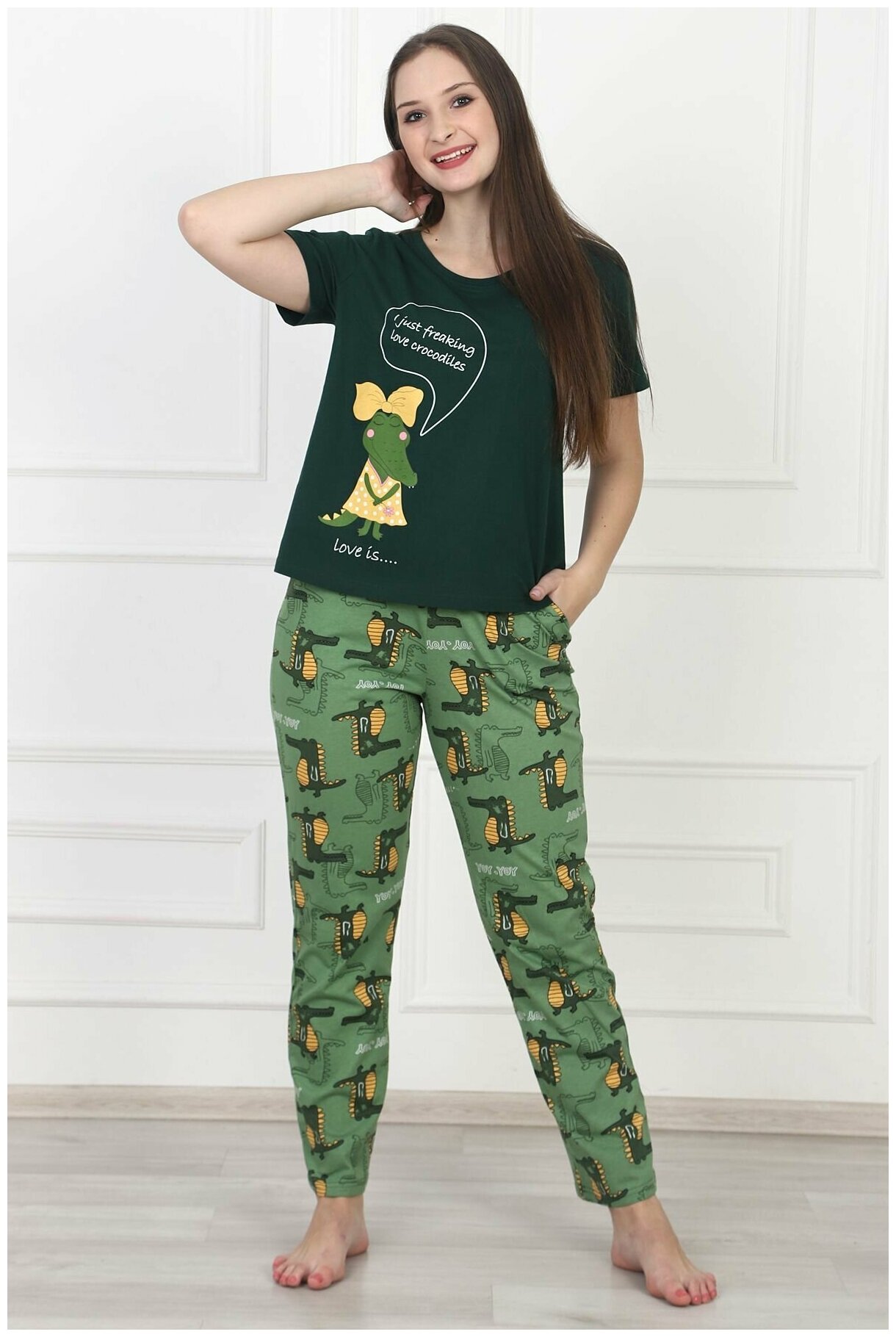 Пижама женская "Крокодильчики", зеленый - фотография № 1