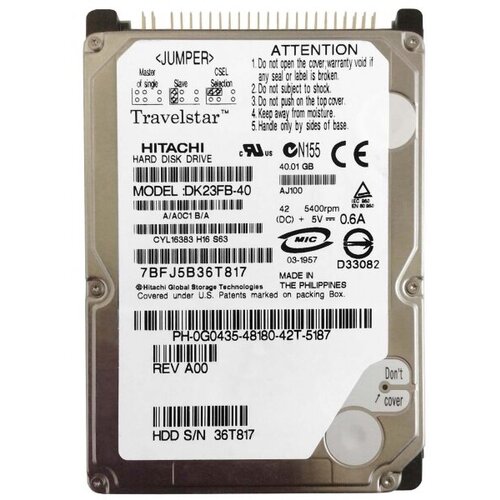 Жесткий диск Hitachi G0435 40Gb 5400 IDE 2,5 HDD жесткий диск hitachi g0435 40gb 5400 ide 2 5 hdd